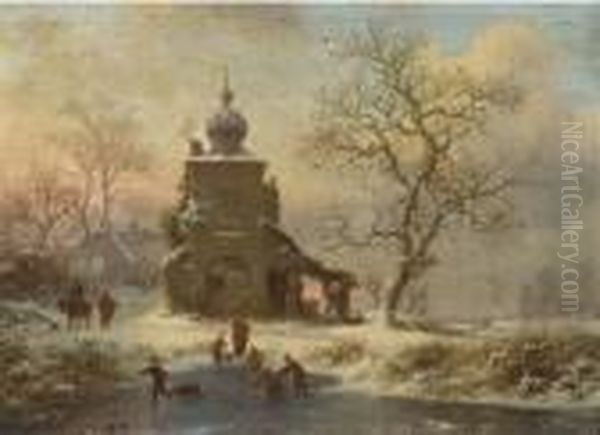 Winterfun At Sunset By A Mansion - view 1