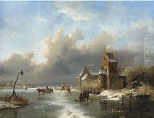 Winter Landscape With Figures On A Frozen River