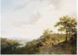 An Extensive Summer Landscape With A Shepherd And His Flock by Frederik Marianus Kruseman