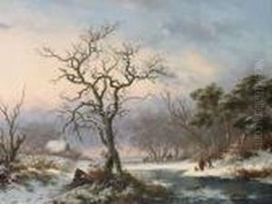 Faggot Gatherers In A Winter Landscape by Frederik Marianus Kruseman