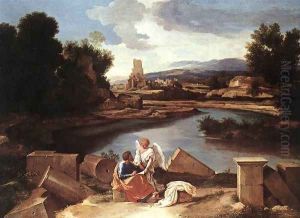 Landscape with St Matthew and the Angel c. 1645 by Nicolas Poussin