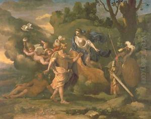Venus, Mother of Aeneas, Presenting him with Arms Forged by Vulcan, c.1635 by Nicolas Poussin