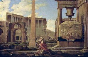 Hermit among the Ruins by Nicolas Poussin