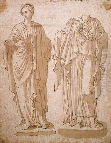 Two Statues of Women with Draped Clothing - view 1