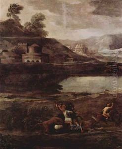 Landscape with Pyramos and Thisbe, detail by Nicolas Poussin