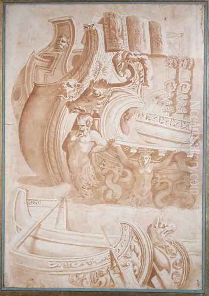 Study of ancient ships, after reliefs on Trajans Column - view 1