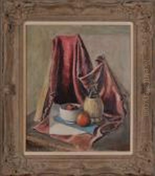 Still Life With Purple Drape And Chianti Bottle - view 1
