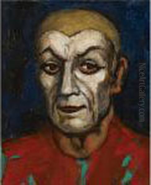 Clown In Red And Green Against Blue - view 1