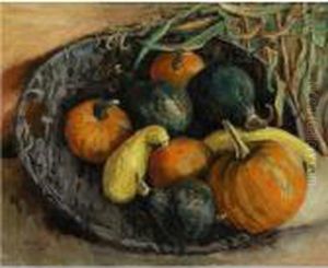 Pumpkins And Gourds In A Basket by Walt Kuhn