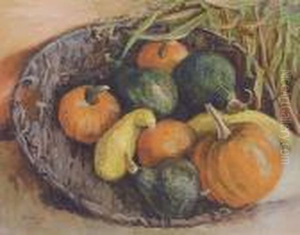 Gourds And Pumpkins In A Basket - view 1