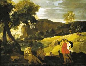An Arcadian landscape with stories from the legends of Pan and Bacchus