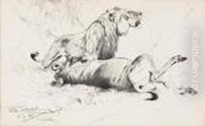 Lowe Mit Erlegtem Wasserbuffel by Wilhelm Kuhnert
