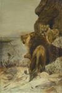 Pair Of Lions,
Watching A Fire In The Hazy Veld by Wilhelm Kuhnert