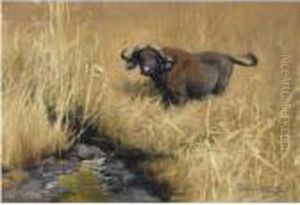 Buffel An Einer Wasserstelle In
Der Savanne (a Water Buffalo At Awatering Hole In The Savannah) by Wilhelm Kuhnert