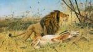Mahnenlowe Mitgeschlagener Sabelantilope by Wilhelm Kuhnert