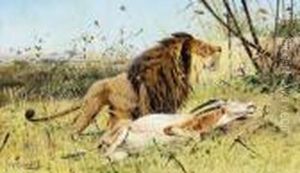 Lowe Mit Geschlagener Sabelantilope by Wilhelm Kuhnert