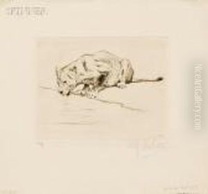 Lionessdrinking by Wilhelm Kuhnert