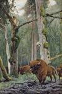 "im Urwaldinnern (wisente)" by Wilhelm Kuhnert