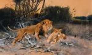 Title: Two Lions by Wilhelm Kuhnert