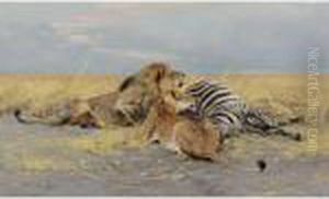 The Victim: Lions And Zebra by Wilhelm Kuhnert