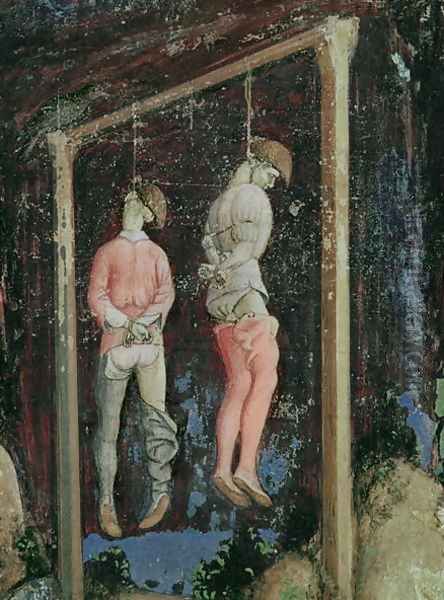 St. George and the Princess of Trebizond, detail of two hanging men from the left hand side, c.1433-38 - view 1