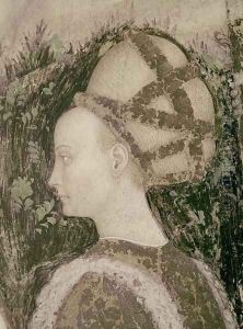 St. George and the Princess of Trebizond, detail of the head of the princess, c.1433-38
