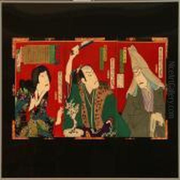 Trypticon Oban Woodblockprints In Colours With Famous Actors - view 1