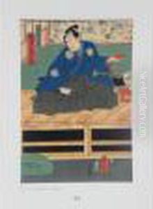 Samurai Assis Tenant Une Coupe De Sake by Toyohara Kunichika