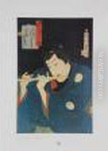 Okubi-e D'un Musicien Jouant De La Flute by Toyohara Kunichika