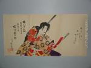 Triptyque, L'acteur Ichikawa Danjuro Tient Une Naginata Et Une Fleche