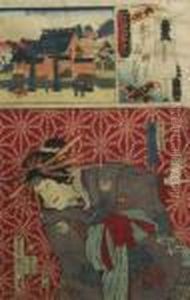 Onoe Kikugoro As Okaru Of
Theichirikiya House With A View Of The Fugkugawa Hachimangu Shrine by Toyohara Kunichika