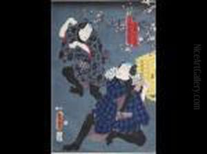 Scene De Theatre Kabuki by Gototei Kunisada