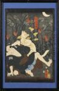 Homme Et Renard by Gototei Kunisada