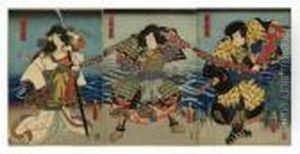 Kabuki Scene: Three Warriors by Gototei Kunisada