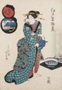 Een Schoonheid Met Theepot by Gototei Kunisada