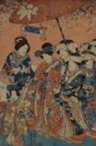 Groupe Feminin Sous Une Ombrelle