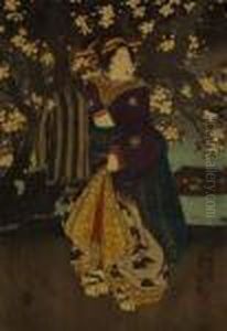 Sumida Yoru Sakura. Cerisiers by Gototei Kunisada