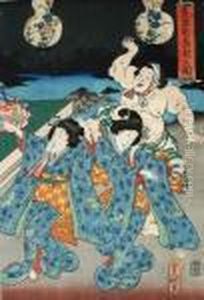 Taniec Bon-odori by Gototei Kunisada