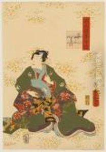 Depicting A Seated Man Holding A Mount Fuji-decorated Fan by Gototei Kunisada