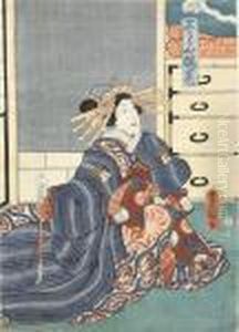 The First Of A Courtesan With A Sake Cup by Gototei Kunisada