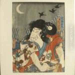 Vintage Japanese Woodblock Print, Samurai by Gototei Kunisada