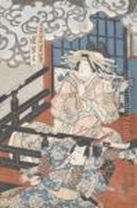 Kurtisane Mit Samurai. by Gototei Kunisada