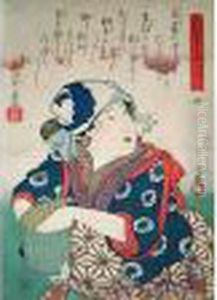 Utagawa Signe Kunisada Aratame
Nidai Toyokuni Ga. Publie Par Wakaza - Ya. Date 1844. Estampe Tiree De
La Serie Hanagoyomi Kichimichi Sugata Representant Tanamaki Yochi. Sceau
Du Censeur : Tanaka Heuiro by Gototei Kunisada