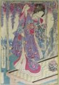 Kunisada, Utagawa . Geisha In Der Glizynienlaube. Japan by Gototei Kunisada