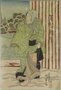 Kunisada, Utagawa . Sawamura Tosho Auf Einem Spaziergang Im Schnee. Japan by Gototei Kunisada