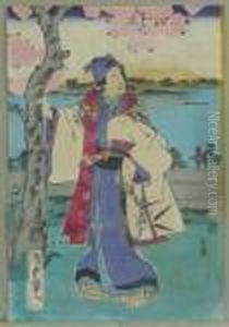 Utagawa Ii. Prinz Genji Unter Einem Bl?henden Kirschbaum, Japan by Gototei Kunisada