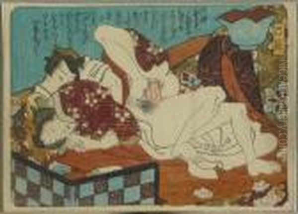 Kunisada, Utagawa Zugeschrieben.
 Prinz Genji Mit Einer Hofdame Im Teehaus, Japan, Um 1840 - view 1