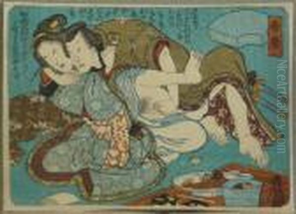 Kunisada, Utagawa Zugeschrieben. Sumoringer Mit Geliebter Im Teehaus, Japan, Um 1840 - view 1