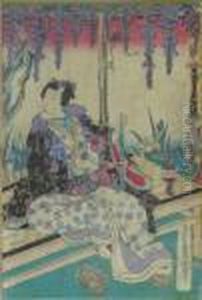 Kunisada, Utagawa. Prinz Genji Ruht In Einer Blauregen-laube, Japan