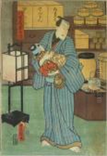 Kunisada, Utagawa. Yaoya Hanbei Wiegt Seinen Sohn, Japan - view 1